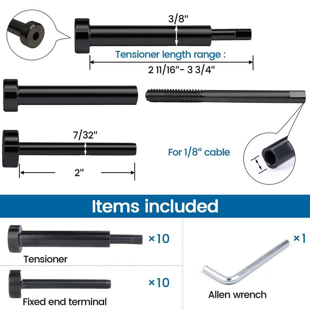 Angel Sar 10-Pair Black Cool CR26 Cable Railing Kit, 1/8 in. Swage, T316 SS, Fits 2 in. x 2 in. & 4 in. x 4 in. Posts