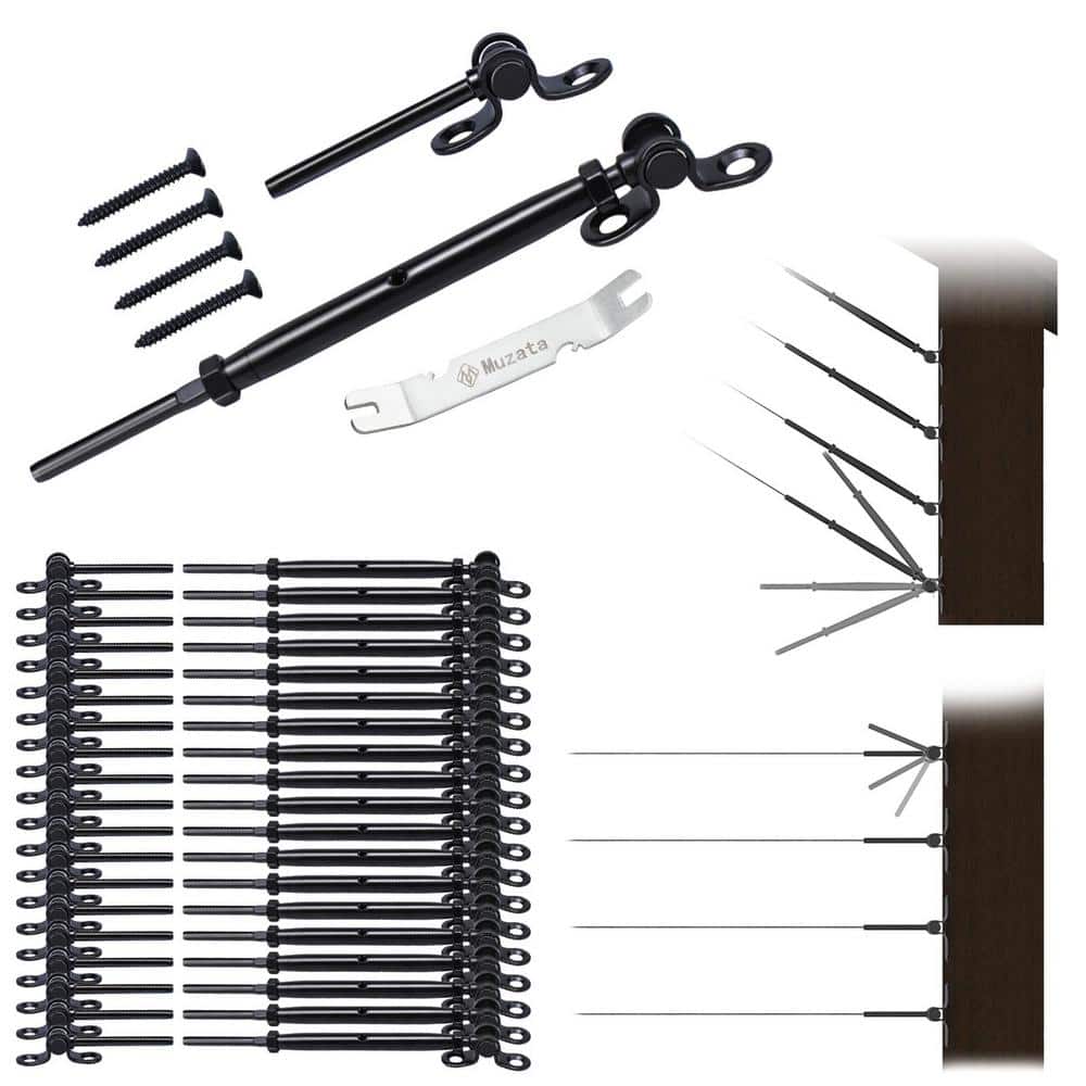 Angel Sar 20-Pair Black Cable Railing Kit with 1/8 in. Swage Toggle Turnbuckles, T316 SS, WoodEasy System, 180° Adjustable