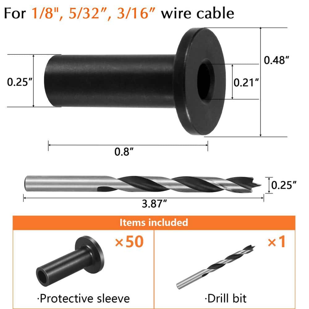 Angel Sar Marine Grade Stainless Steel Cable Protector Sleeves for 1/8 in. x 5/32 in. x 3/16 in. Wire Ropes (50-Pack)
