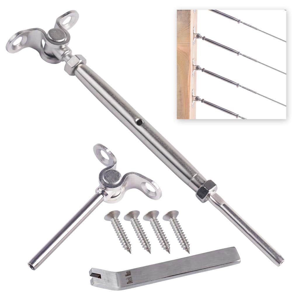 Angel Sar 10-Pairs T316 180° 1/8 in. Swage Toggle Turnbuckle Hardware, Cable Railing Kit for Wood Post Wire Rope, Marine Grade