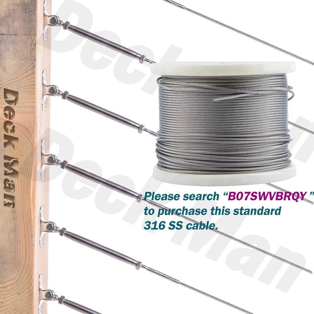 Angel Sar 10-Pairs T316 180° 1/8 in. Swage Toggle Turnbuckle Hardware, Cable Railing Kit for Wood Post Wire Rope, Marine Grade