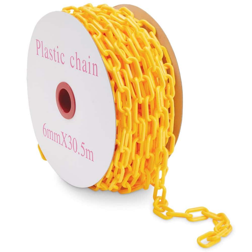 Angel Sar 1.5 in. x 100 ft. Plastic Yellow Chain Link, Plastic Privacy Safety Barrier Chain for Warehouse Decoration Fence 1-Pack