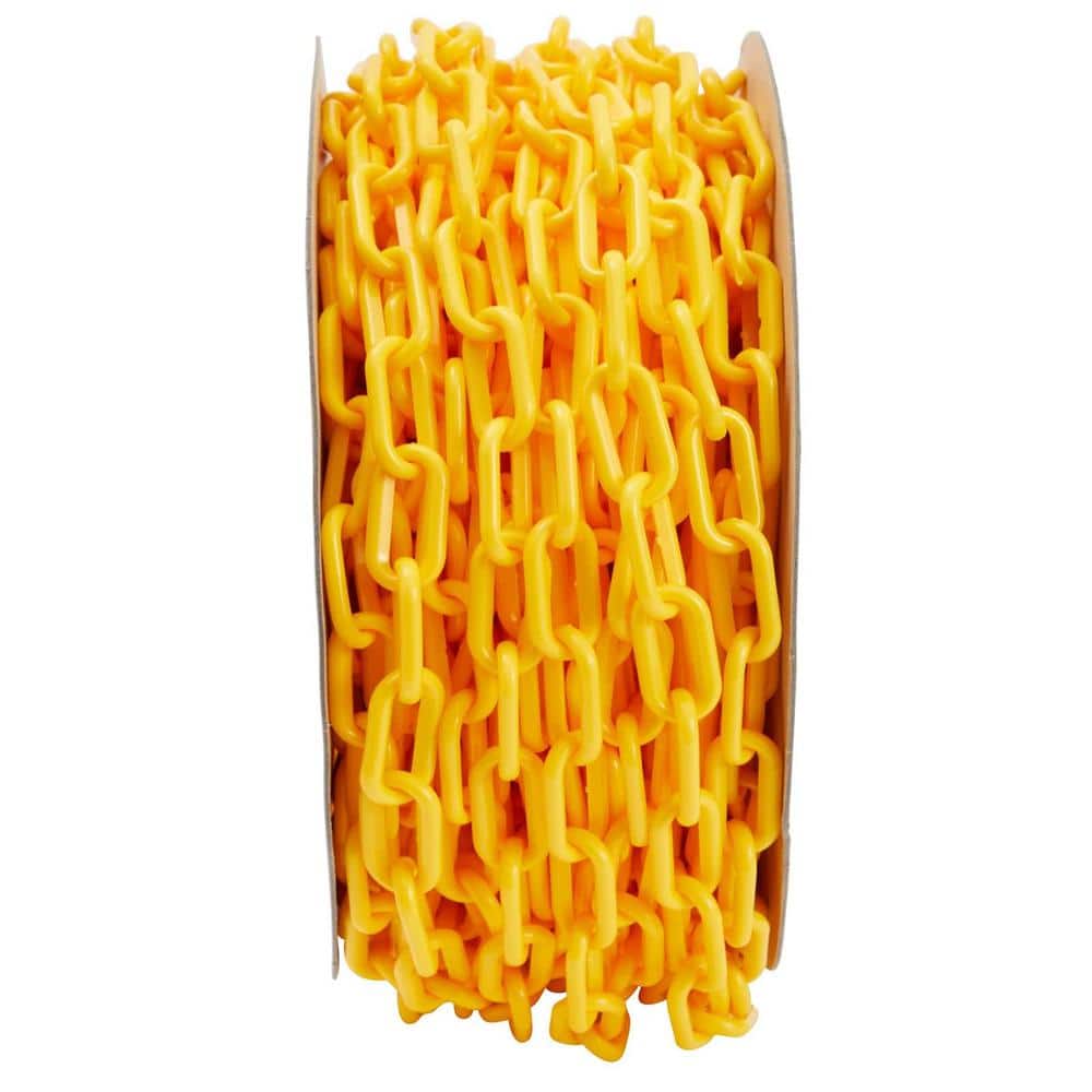 Angel Sar 1.5 in. x 100 ft. Plastic Yellow Chain Link, Plastic Privacy Safety Barrier Chain for Warehouse Decoration Fence 1-Pack