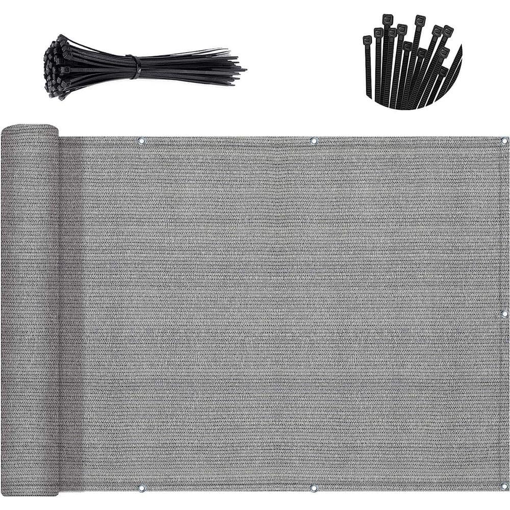 Angel Sar 3'x10' Brown-Grey Polyethylene Balcony Privacy Screen Fence, Chain Link Fabric Roll UV Protection Shield for Balcony