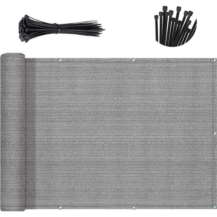 Angel Sar 3'x10' Brown-Grey Polyethylene Balcony Privacy Screen Fence, Chain Link Fabric Roll UV Protection Shield for Balcony