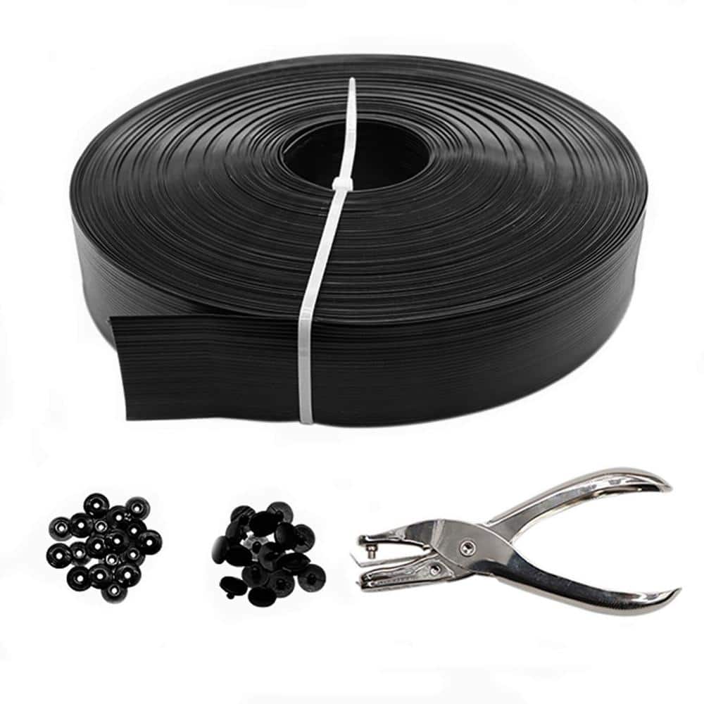 Angel Sar Black 246 ft. x 0.15 ft. Polyvinyl Chloride PVC Chain Link Fence Slat, Privacy Tape (200-Piece Button Puncher Included)
