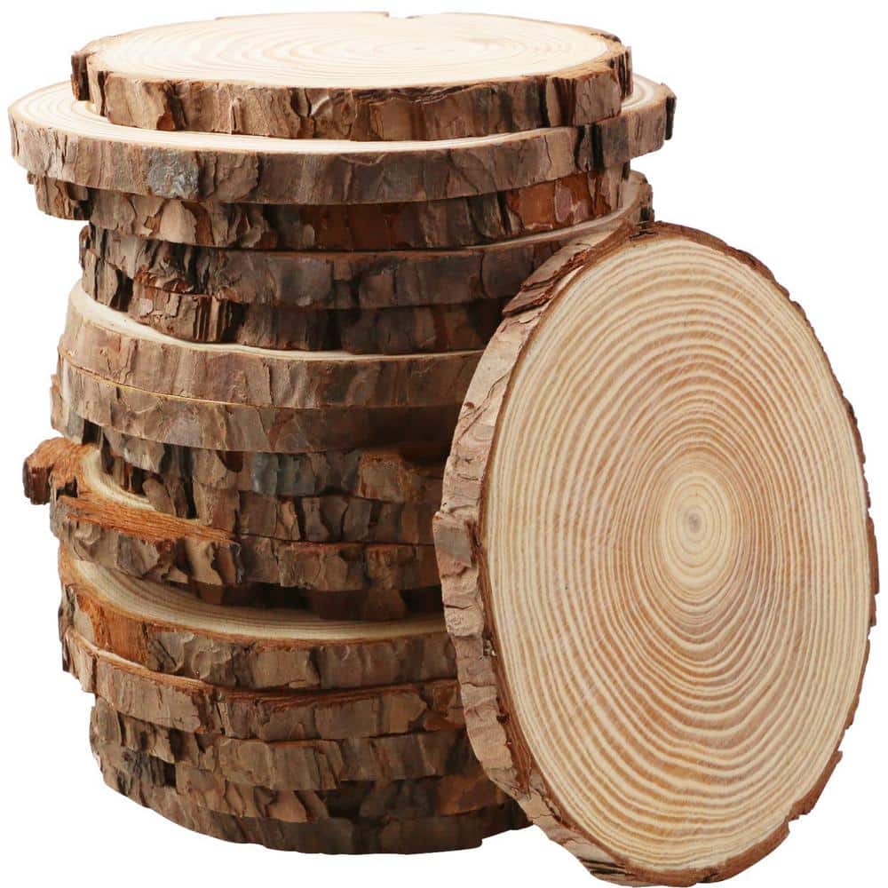 Angel Sar 5.1-5.5 in. Unfinished Wood Slices for Centerpieces with Tree Bark for Crafts Christmas Ornaments (17-Pack)