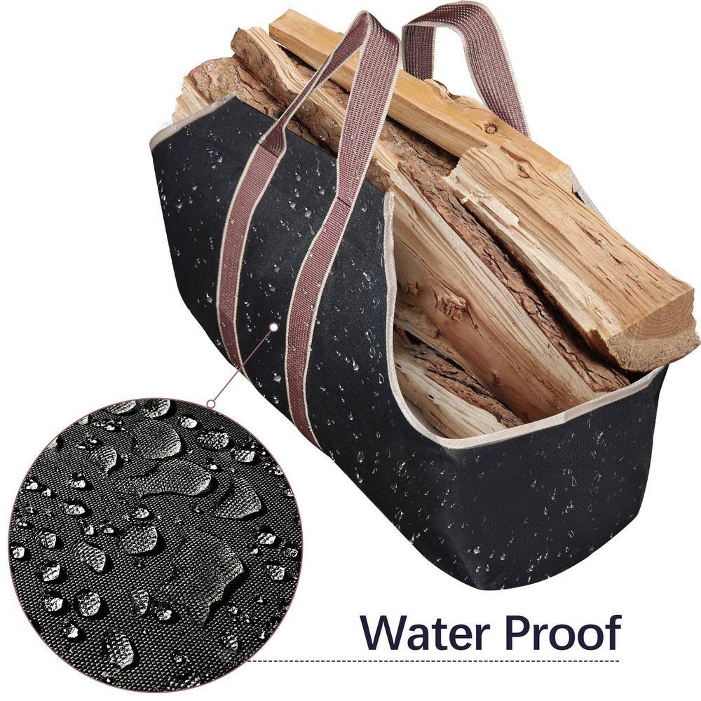 Angel Sar Black Spacious Canvas Tote Bag for Indoor Fireplace, Outdoor Woodpile Organization & Efficient Firewood Hauling