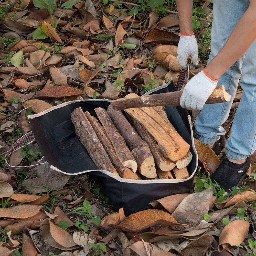 Angel Sar Black Spacious Canvas Tote Bag for Indoor Fireplace, Outdoor Woodpile Organization & Efficient Firewood Hauling