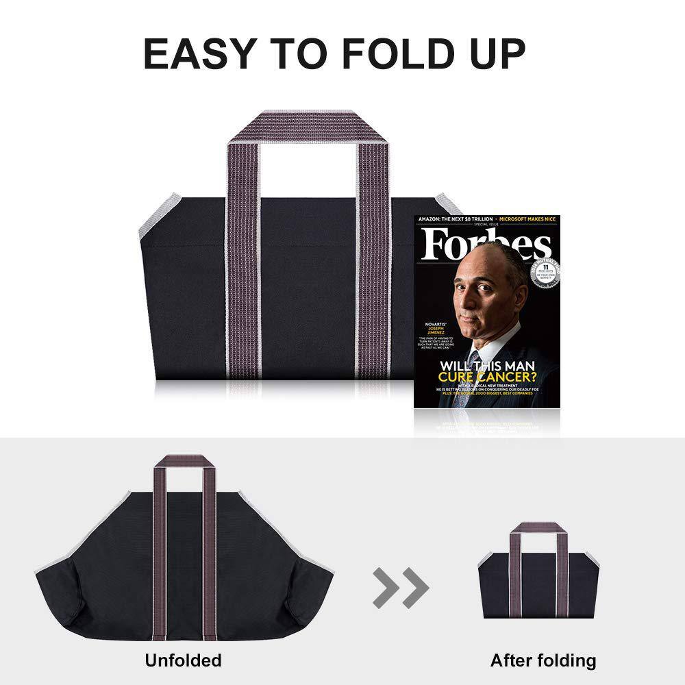 Angel Sar Black Spacious Canvas Tote Bag for Indoor Fireplace, Outdoor Woodpile Organization & Efficient Firewood Hauling