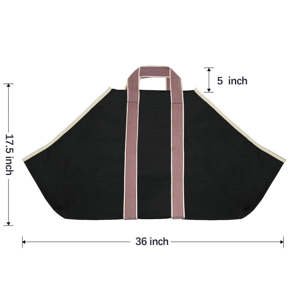 Angel Sar Black Spacious Canvas Tote Bag for Indoor Fireplace, Outdoor Woodpile Organization & Efficient Firewood Hauling