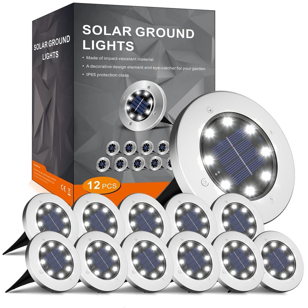 Angel Sar Cold Solar Ground Lights, 8 LED Garden Lights Solar Powered (12-Pack)