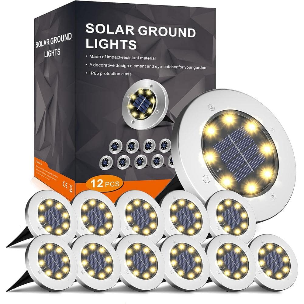 Angel Sar Solar Ground Lights, 8 LED Garden Lights Solar Powered (12-Pack)