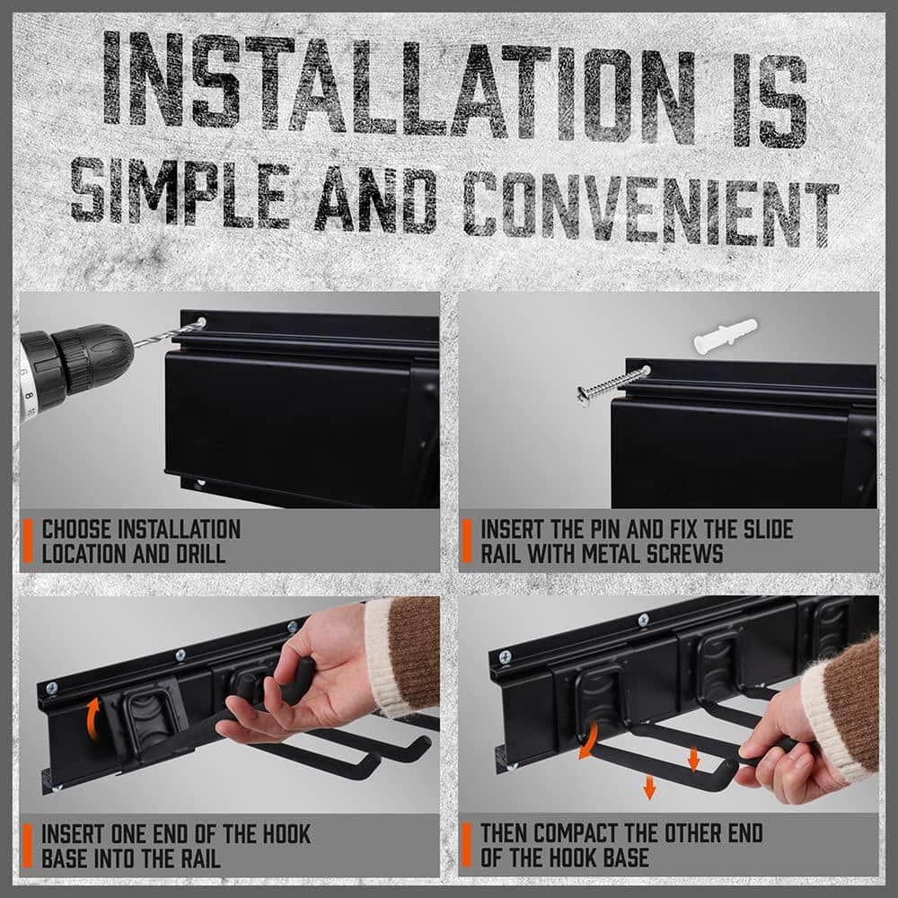 Angel Sar 64 in. Heavy Duty Garage Organization Rack with 4-Packs Rails and 9-Adjustable Hooks, Max Load 600 lbs.
