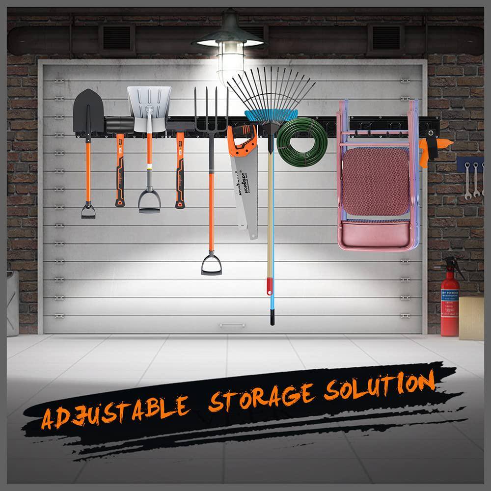 Angel Sar 64 in. Heavy Duty Garage Organization Rack with 4-Packs Rails and 9-Adjustable Hooks, Max Load 600 lbs.
