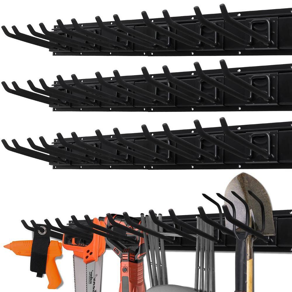 Angel Sar 64 in. Heavy Duty Garage Organization Rack with 4-Packs Rails and 9-Adjustable Hooks, Max Load 600 lbs.