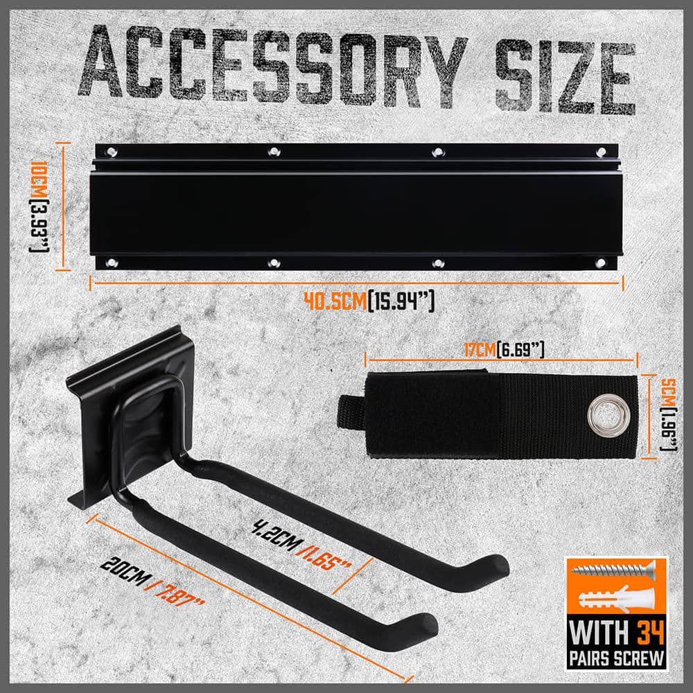 Angel Sar 64 in. Heavy Duty Garage Organization Rack with 4-Packs Rails and 9-Adjustable Hooks, Max Load 600 lbs.