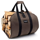 Angel Sar Dark Brown Waxed Canvas Firewood Carrier Bag - Large Log Tote for Indoor/Outdoor Use