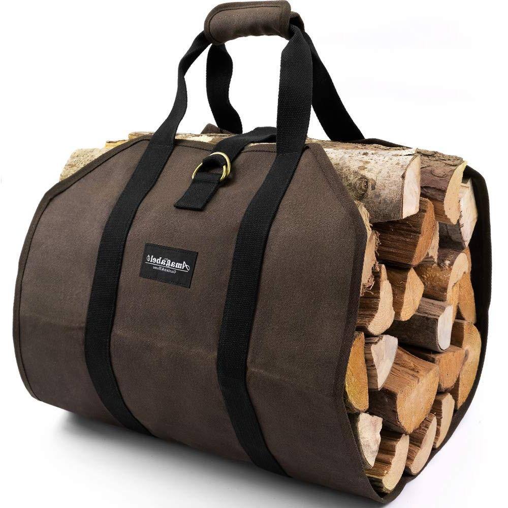 Angel Sar Dark Brown Waxed Canvas Firewood Carrier Bag - Large Log Tote for Indoor/Outdoor Use