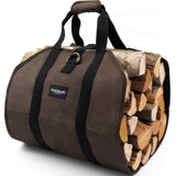 Angel Sar Dark Brown Waxed Canvas Firewood Carrier Bag - Large Log Tote for Indoor/Outdoor Use