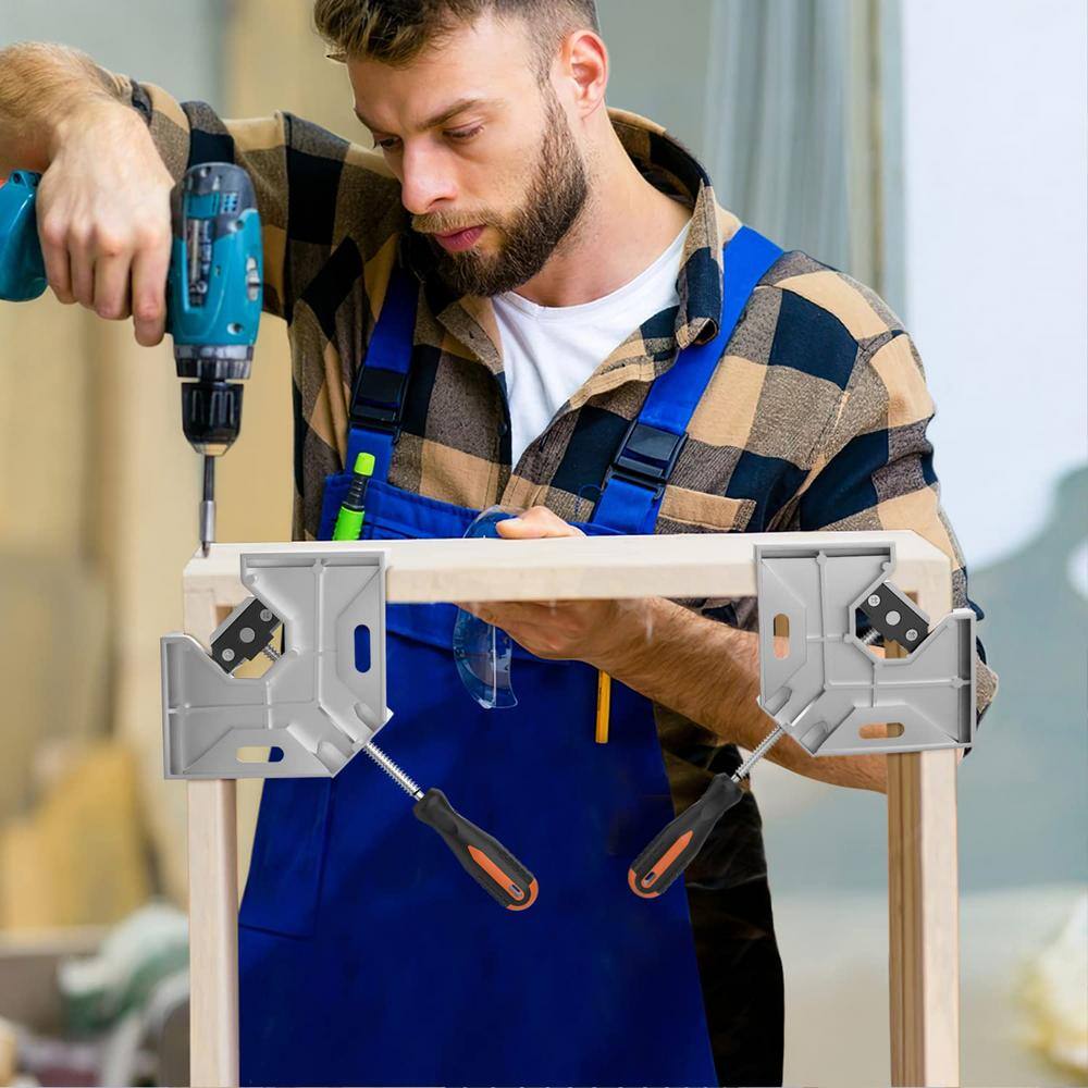 Angel Sar 4 Pack 90° Aluminum Alloy Right Angle Clamp, Single Handle Woodworking Tools for Photo Frame Vise Holder