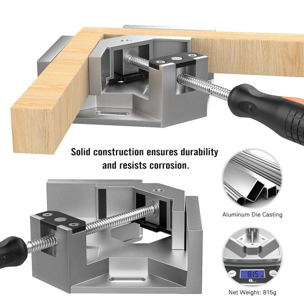 Angel Sar 4 Pack 90° Aluminum Alloy Right Angle Clamp, Single Handle Woodworking Tools for Photo Frame Vise Holder