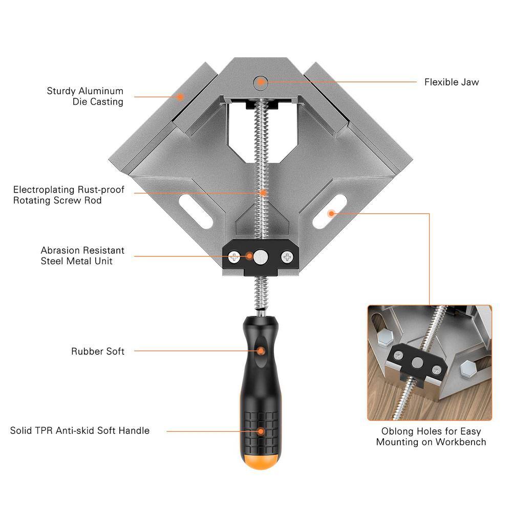 Angel Sar 4 Pack 90° Aluminum Alloy Right Angle Clamp, Single Handle Woodworking Tools for Photo Frame Vise Holder