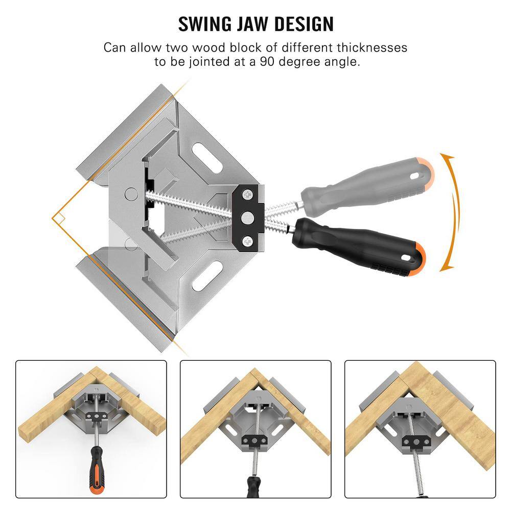 Angel Sar 4 Pack 90° Aluminum Alloy Right Angle Clamp, Single Handle Woodworking Tools for Photo Frame Vise Holder