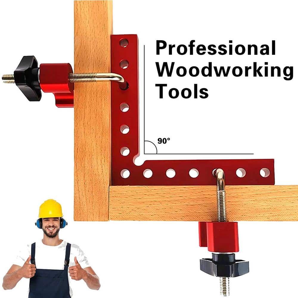 Angel Sar 4-Pack 90 Degree Carpenter Positioning Right Angle Clamps, 5.5 in Profession Woodworking Lumber Accessories (Red)