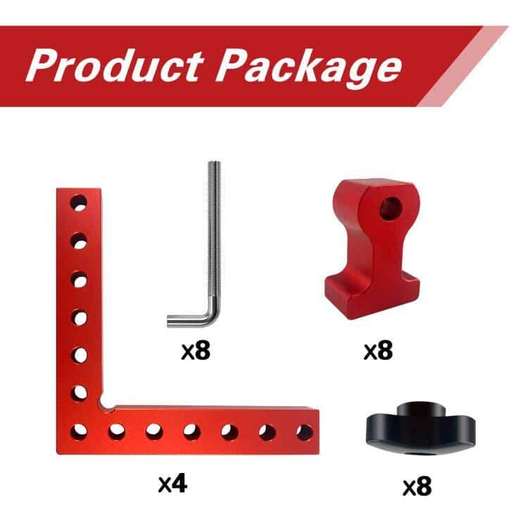 Angel Sar 4-Pack 90 Degree Carpenter Positioning Right Angle Clamps, 5.5 in Profession Woodworking Lumber Accessories (Red)