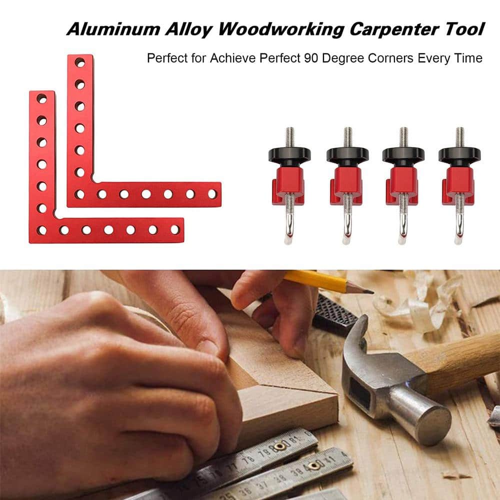 Angel Sar 4-Pack 90 Degree Carpenter Positioning Right Angle Clamps, 5.5 in Profession Woodworking Lumber Accessories (Red)