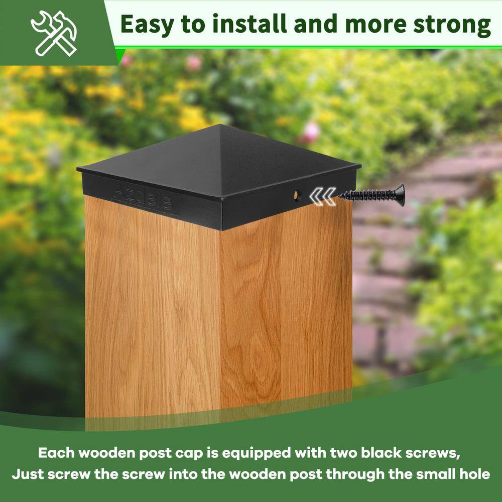 Angel Sar 6 in. x 6 in. Black Aluminum Pyramid Post Caps for Wood Post with Matte Finish Powder Coated Surface for Fence (4-Pack)