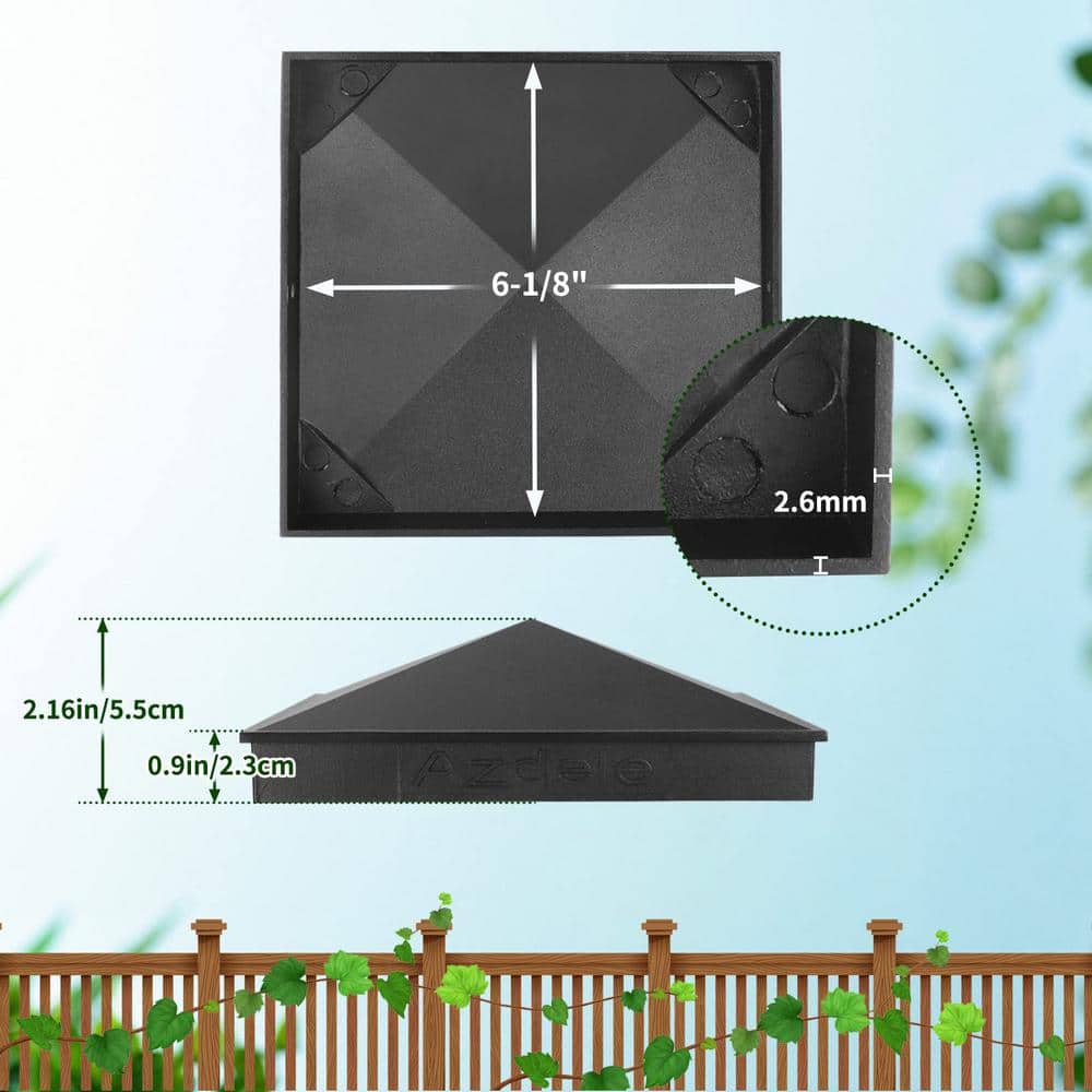 Angel Sar 6 in. x 6 in. Black Aluminum Pyramid Post Caps for Wood Post with Matte Finish Powder Coated Surface for Fence (4-Pack)