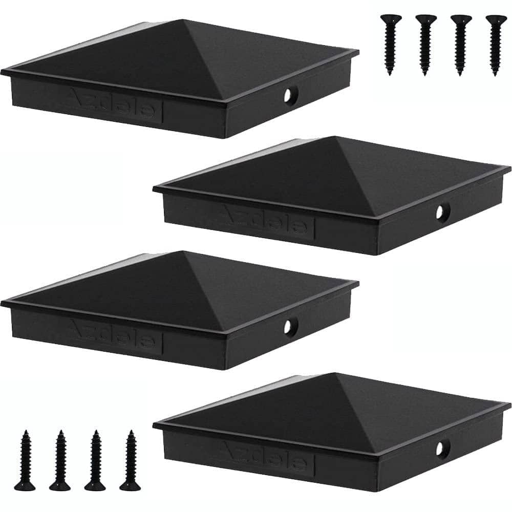 Angel Sar 6 in. x 6 in. Black Aluminum Pyramid Post Caps for Wood Post with Matte Finish Powder Coated Surface for Fence (4-Pack)