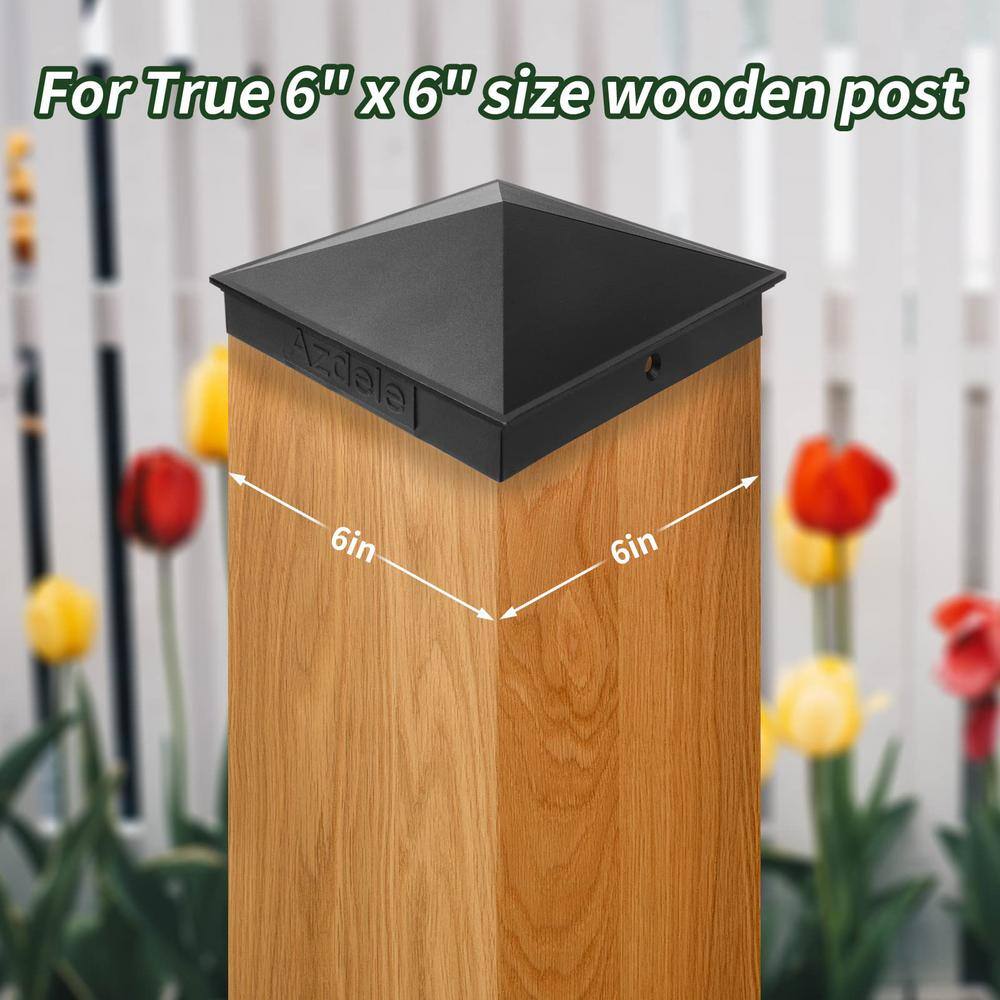 Angel Sar 6 in. x 6 in. Black Aluminum Pyramid Post Caps for Wood Post with Matte Finish Powder Coated Surface for Fence (4-Pack)