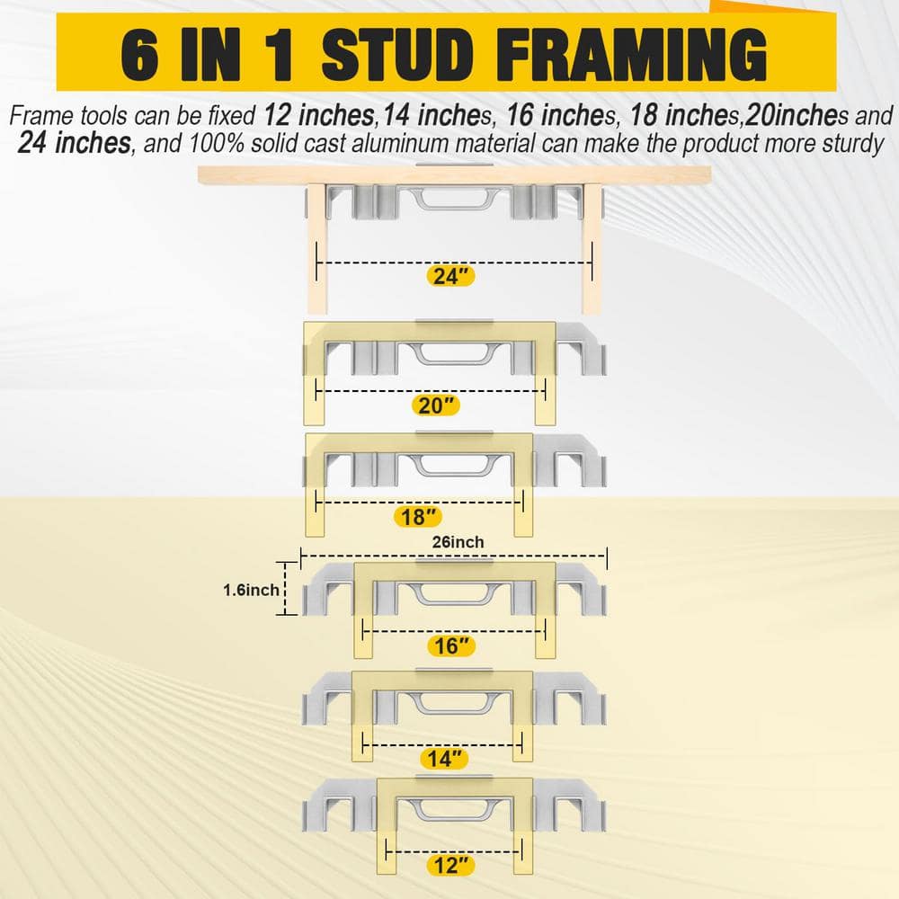 Angel Sar 6-in-1 Framing Tools, Aluminum Framing Stud Layout Tool for 12/14/16/18/20/24