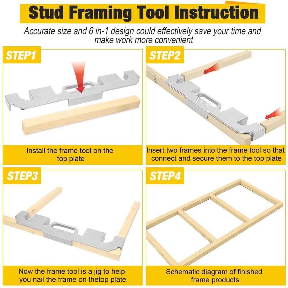 Angel Sar 6-in-1 Framing Tools, Aluminum Framing Stud Layout Tool for 12/14/16/18/20/24
