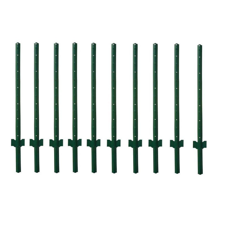 Angel Sar 48 in. x 1.2 in. x 1.2 in. Metal Fence Post U Post Green for Garden Wire Fence Steel Garden Post Sign Post (10-Pack)