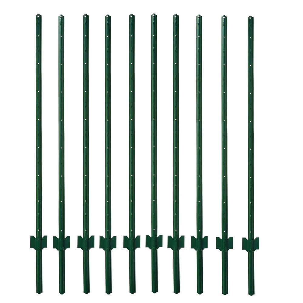 Angel Sar 60 in. x 1.2 in. x 1.2 in. Metal Fence Post U Post Green for Garden Wire Fence Steel Garden Post Sign Post (10-Pack)