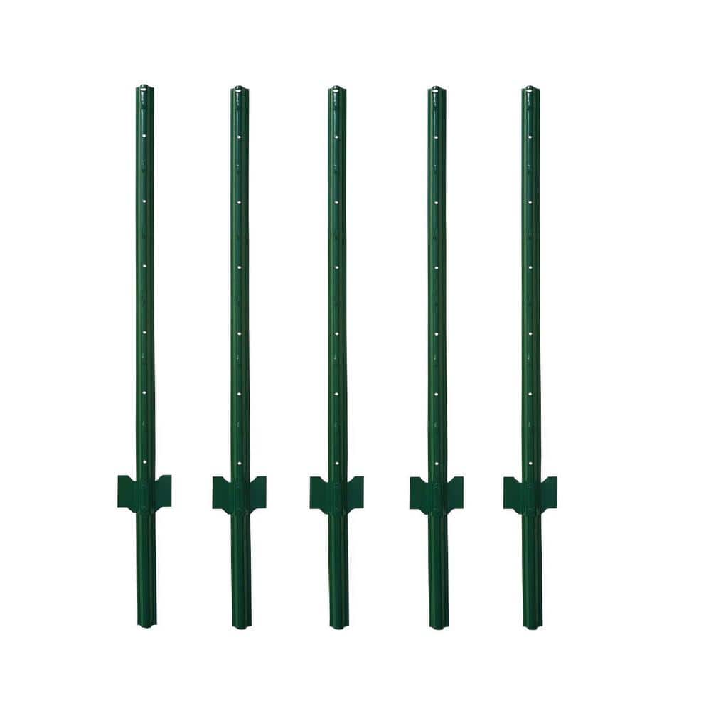 Angel Sar 48 in. x 1.2 in. x 1.2 in. Metal Fence Post U Post Green for Garden Wire Fence Steel Garden Post Sign Post (5-Pack)