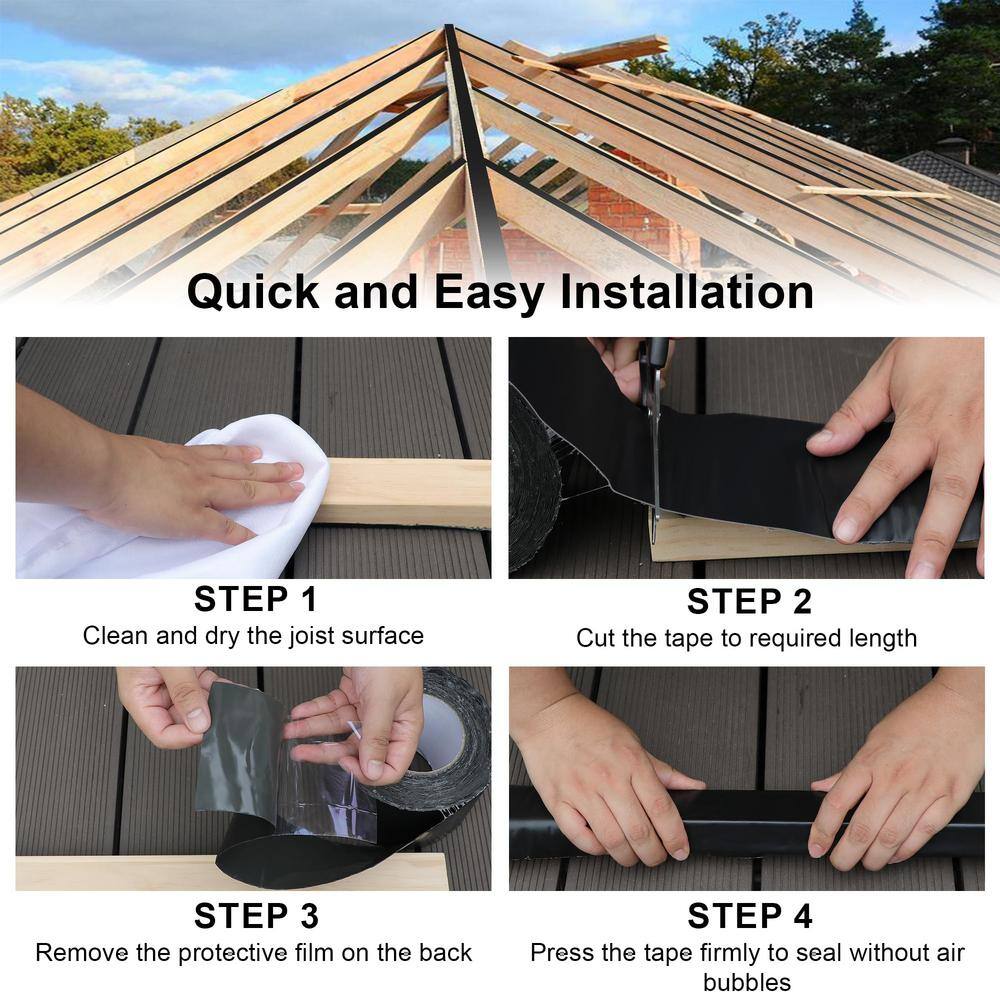 Angel Sar 6 in. x 50 ft. Flashing Deck Joist Butyl Tape, 4-Pack 2'' x 50' Joist Tape for Decking with Anti-Corrosion