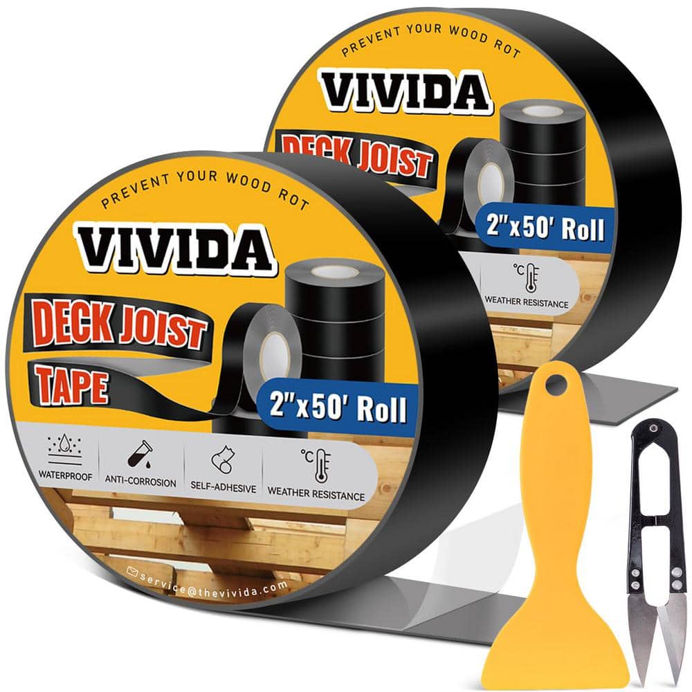 Angel Sar 2 in. x 50 ft. Deck Joist Butyl Tape, Weather-Resistant Deck Flashing for Wood Decks Beams Roof (2-Pack)