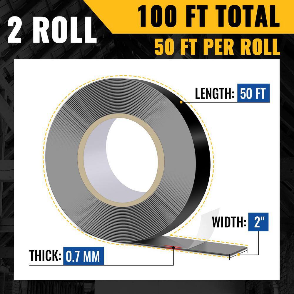 Angel Sar 2 in. x 50 ft. Deck Joist Butyl Tape, Weather-Resistant Deck Flashing for Wood Decks Beams Roof (2-Pack)