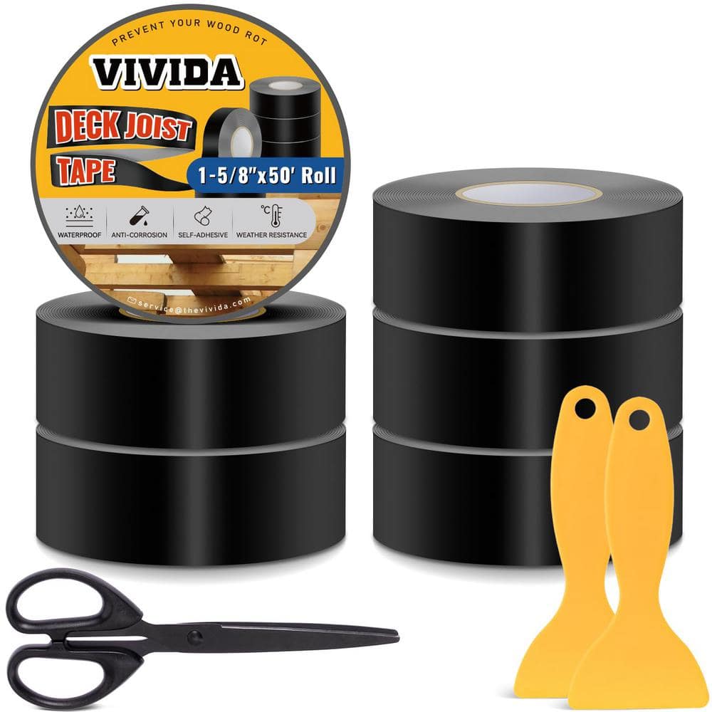 Angel Sar 1-5/8 in. x 50 ft. Deck Joist Butyl Tape, Weather-Resistant Deck Flashing for Wood Decks Beams Roof (6-Pack)