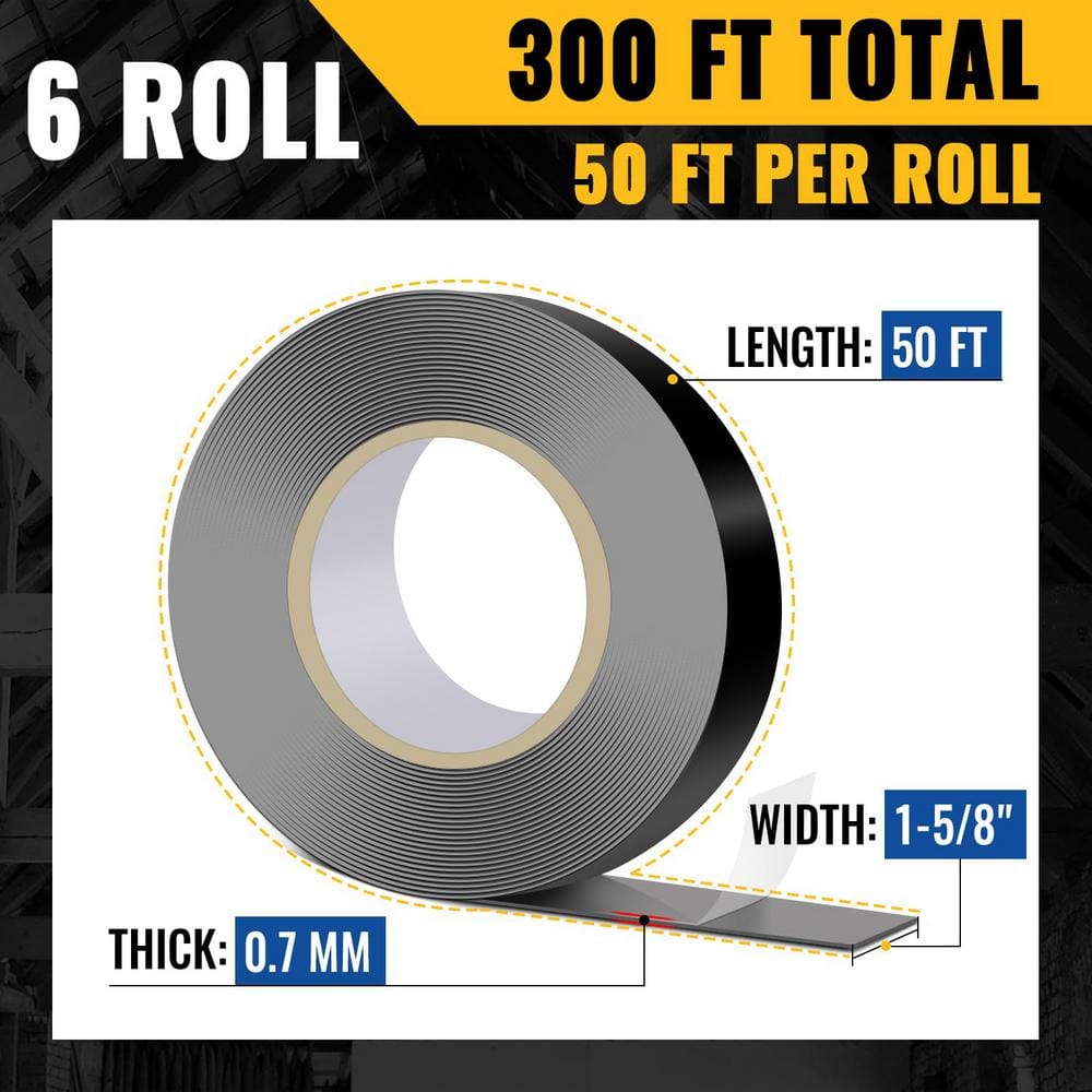 Angel Sar 1-5/8 in. x 50 ft. Deck Joist Butyl Tape, Weather-Resistant Deck Flashing for Wood Decks Beams Roof (6-Pack)