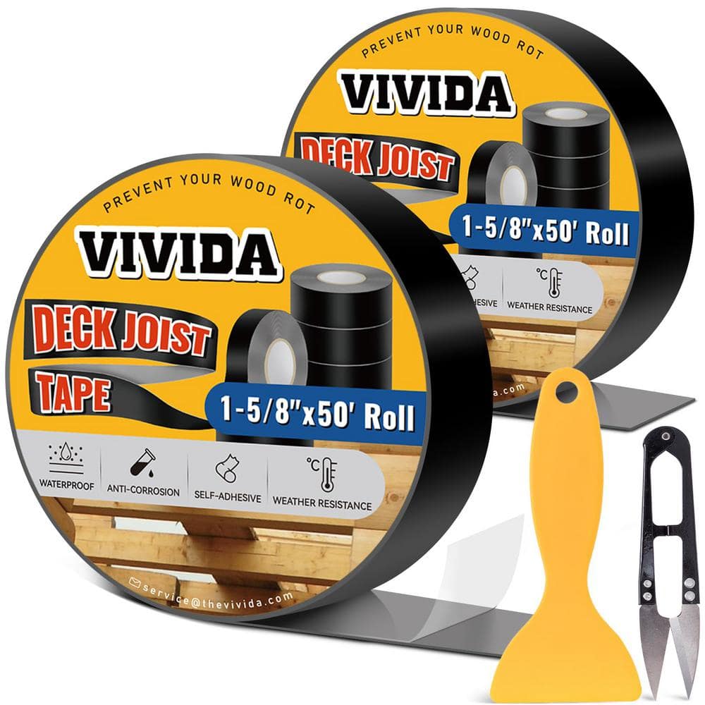 Angel Sar 1-5/8 in. x 50 ft. Deck Joist Butyl Tape, Weather-Resistant Deck Flashing for Wood Decks Beams Roof (2-Pack)