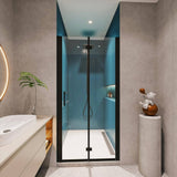ANGELES HOME 30-31 3/8 in. W x 72 in. H Bi-Fold Semi-Frameless Shower Door in Matte Black Finish with 1/4 in. Tempered Clear Glass
