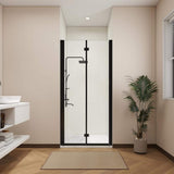 ANGELES HOME 34-35 3/8 in. W x 72 in. H Bi-Fold Semi-Frameless Shower Door in Matte Black Finish with 1/4 in. Tempered Clear Glass