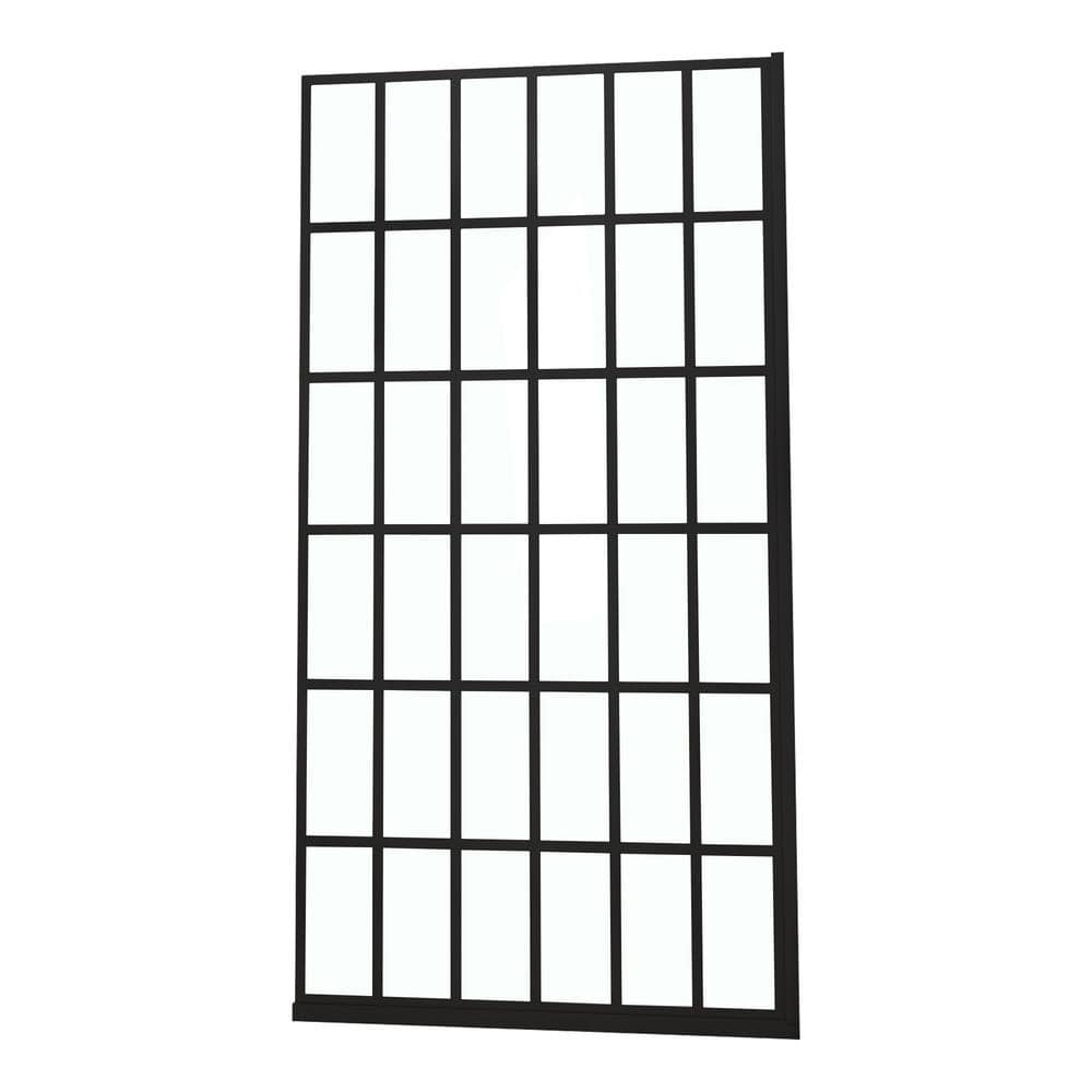 ANGELES HOME 38 in. W x 72 in. H Frameless Fixed Single Panel Shower Door in Matte Black Finish with 5/16 in. (8mm) Clear Glass