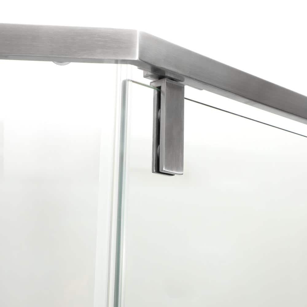 ANGELES HOME 34-1/8 in. W x 72 in. H Neo Angle Pivot Semi Frameless Corner Shower Enclosure in Brushed Nickel Finish with Hardware